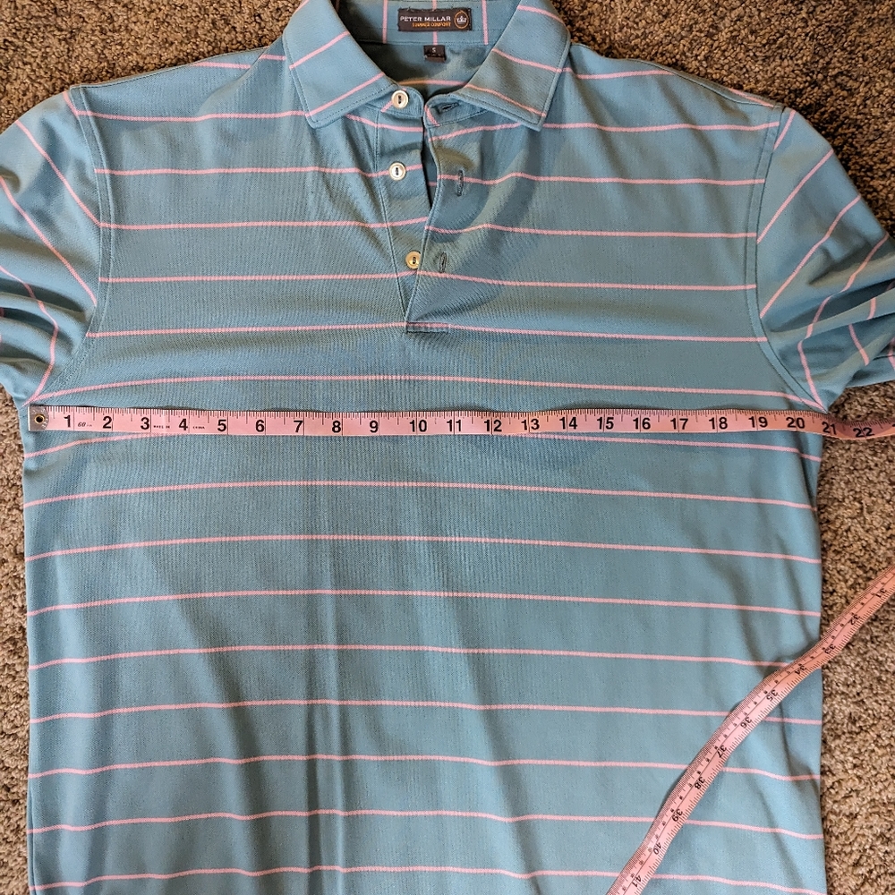 Peter Millar Summer Comfort Mens Sz Small Golf Polo Shirt Blue Pink Striped - Picture 7 of 8